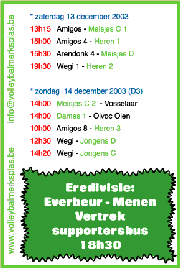 Overzicht wedstrijden volgend weekeind
