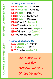 Overzicht wedstrijden volgend weekeind