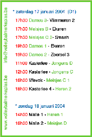 Overzicht wedstrijden volgend weekeind