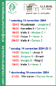 Overzicht wedstrijden volgend weekeind