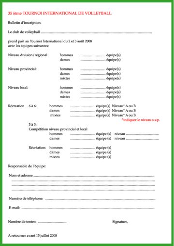 Bulletin d'inscription PDF