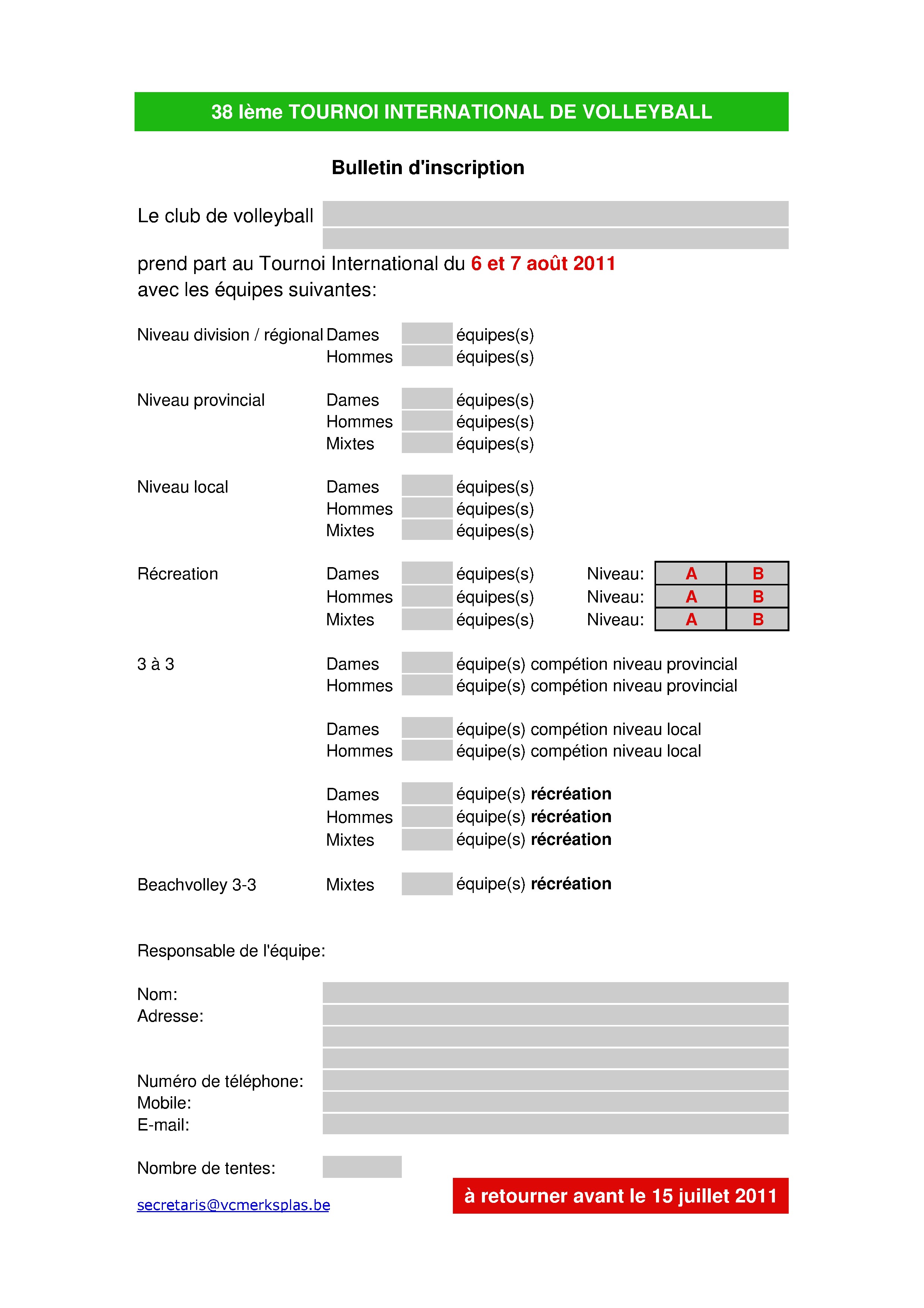 Bulletin d'inscription xls