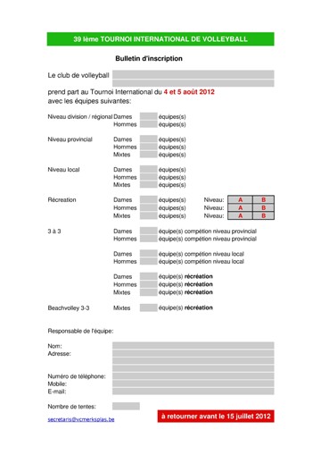 Bulletin d'inscription xls