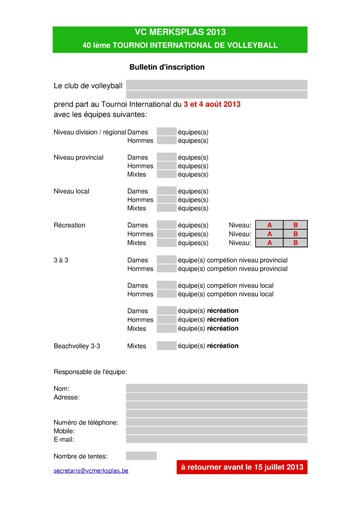 Bulletin d'inscription xls