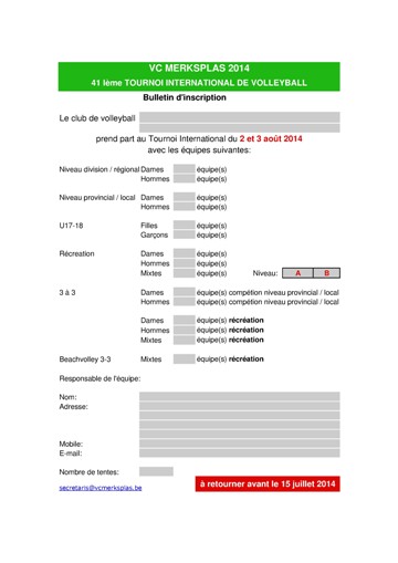 Bulletin d'inscription xls